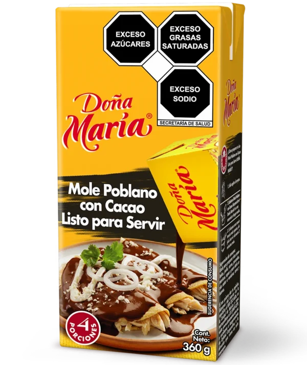 Envase de mole poblano con cacao listo para servir de 360g Doña María
